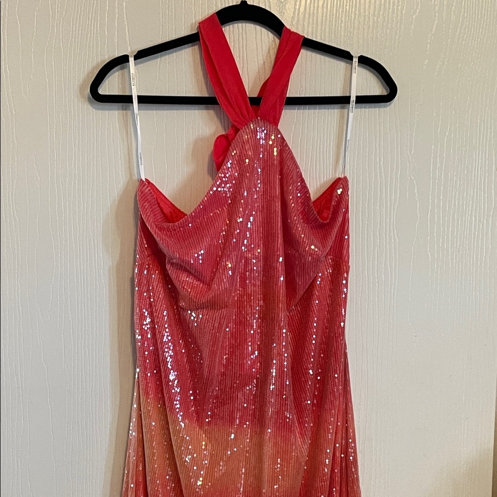 Eloquii Vibrant Red and Pink Sequin Backless Dress